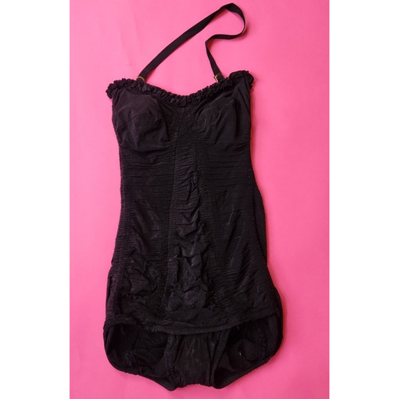 Vintage 1940’s 50s Catalina Black Ruched One Piece Bathing Swim Suit Small Retro - Picture 1 of 10